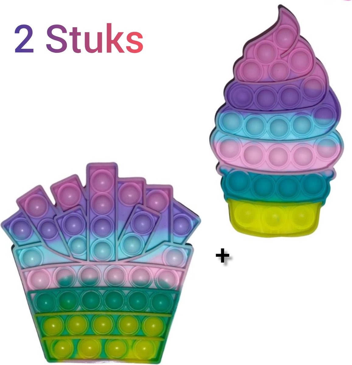 Fidget toys Set | 2 stuks Pop it Regenboog Multi Color | Ijs + Friet | Anti stress 2021 | Van Tik Tok | Meisjes jongens volwassenen | Verjaardag of Kerst cadeautip